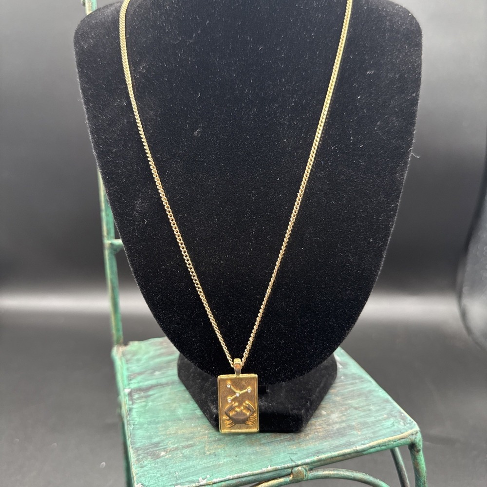 Gold colored Stainless Steel Cancer Astrology Card Necklace  Pendant Necklace